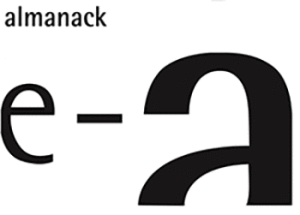 Texto "almanack" no canto superior esquerdo. Letras "e" e "a" estilizadas com um traço no meio.