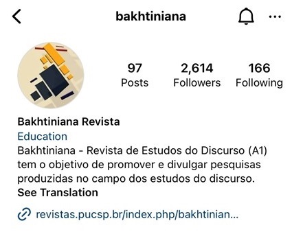Print screen de um celular. Perfil da Bakhtiniana no Instagram.