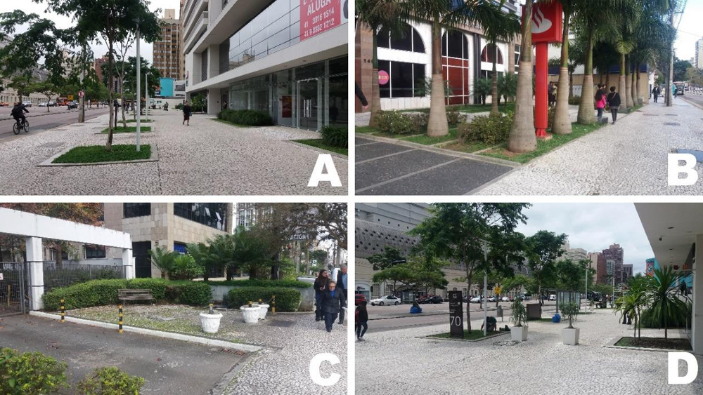 Fotomontagem com quatro imagens de espaços em Curitiba.