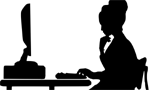 Imagem vetorial de uma mulher sentada em frente a um computador.