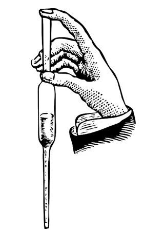 Imagem vetorial de uma mão manuseando uma pipeta (instrumento de laboratório).